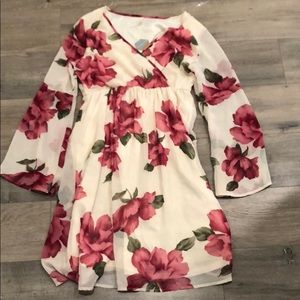 PinkBlush ivory floral chiffon wrap dress